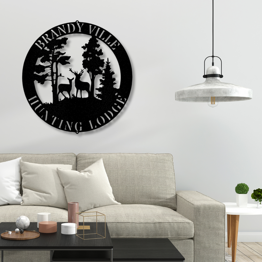 Custom Deer Scene Metal Sign, Personalized Deer In The Wild Metal Sign Gift For Hunter Dad, Hunting Resort Wall Art Decor, Cabin Wall Art Hanging.