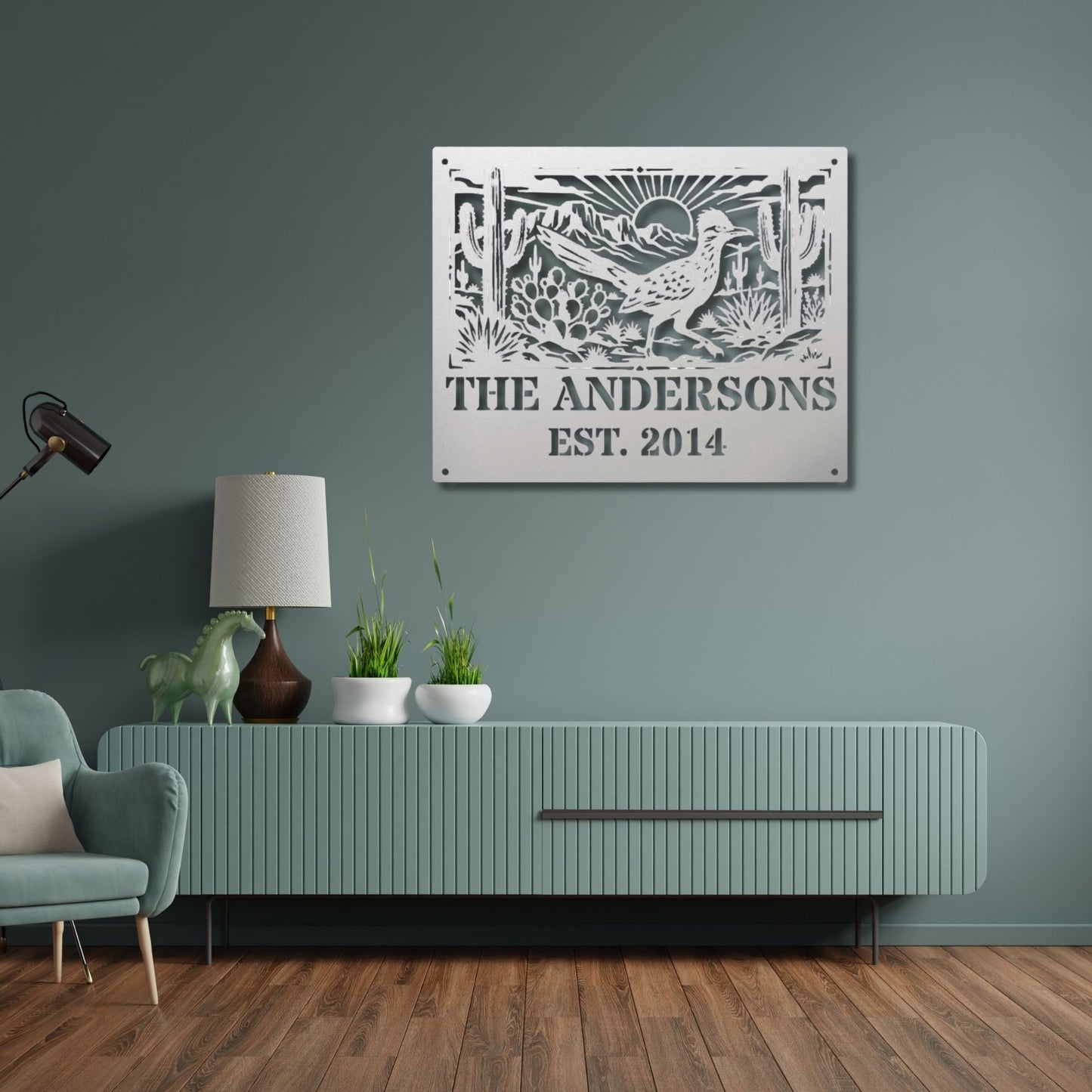 Personalized Family Name Est Sign, Custom Road Runner Metal Sign, Southwest Wedding Gift, Unique Anniversary Gift, Last Name Metal Wall Art