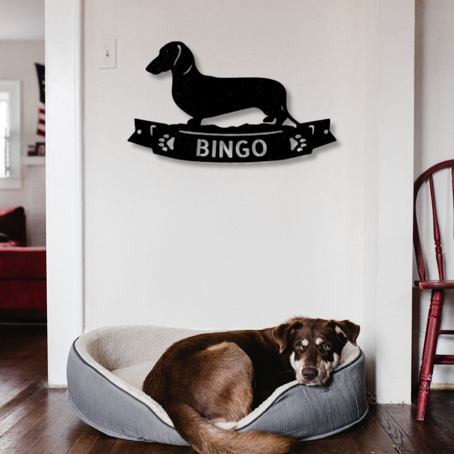 Custom Dachshund Banner Metal Sign, Personalized Dachshund Banner Monogram, Dog Memorial Decor,  Pet Lover Gift, Indoor Outdoor Hanging.