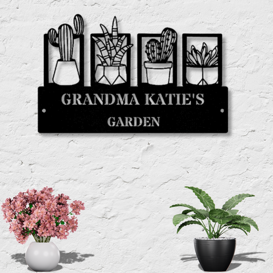 Personalized Garden Metal Art, Cactus Metal Wall Art, Family Name Cactus Wall Decor, Desert Plants Metal Wall Art Decor, Garden Lover Sign