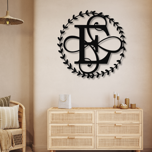 Custom Intial Letter Wreath Metal Sign, Initial Monogram Metal Sign, Family Name Initial Wall Hanging, Wall Art Decor, Personalized Metal Sign, Couples Gift