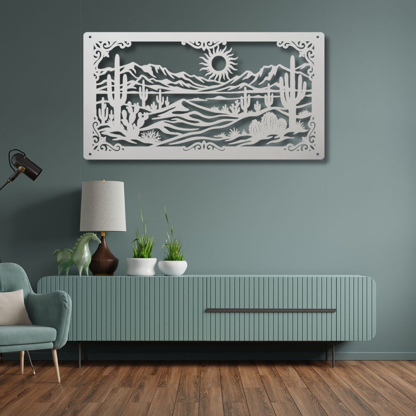 Southwestern Desert Metal Wall Art, Desert Wall Decor, Western Wall Art, Rustic Metal Art, Southwest Home Decor, Cactus Wall Hanging