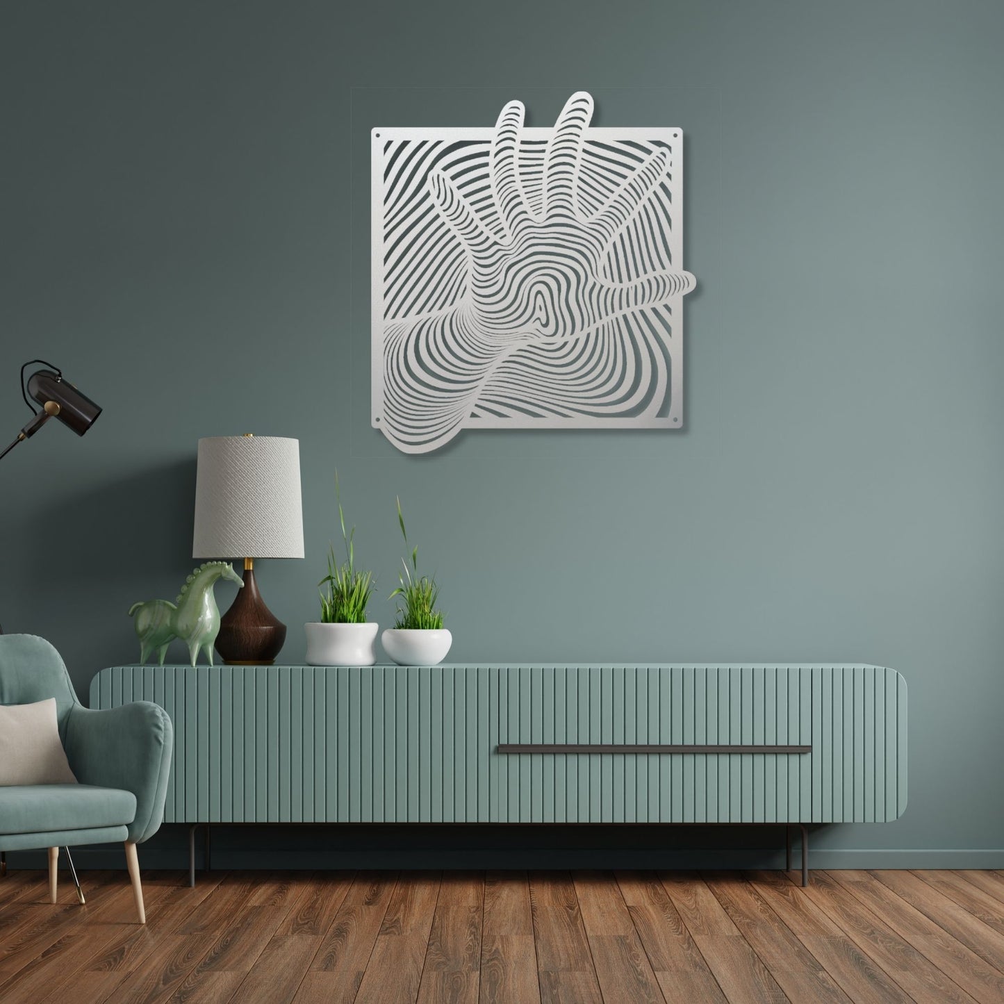Hand illusion metal wall art, 3D optical illusion decor, modern metal wall hanging, unique home decor, contemporary wall sculpture