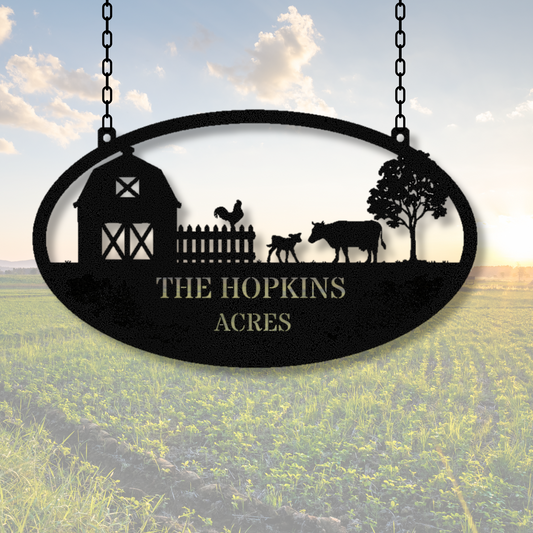 Farmhouse Metal Sign, Metal Farm Address sign, Last Name Hanging Sign, Sign for Post, Barn Steel Sign, Horse Cow Farm Sign, Husband Gift