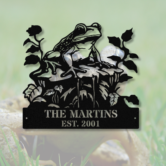 Frog Metal Sign, Frog Wall Art, Metal Garden Decor, Frog Garden Sign, Outdoor Metal Art, Yard Decorations For Frog Lovers