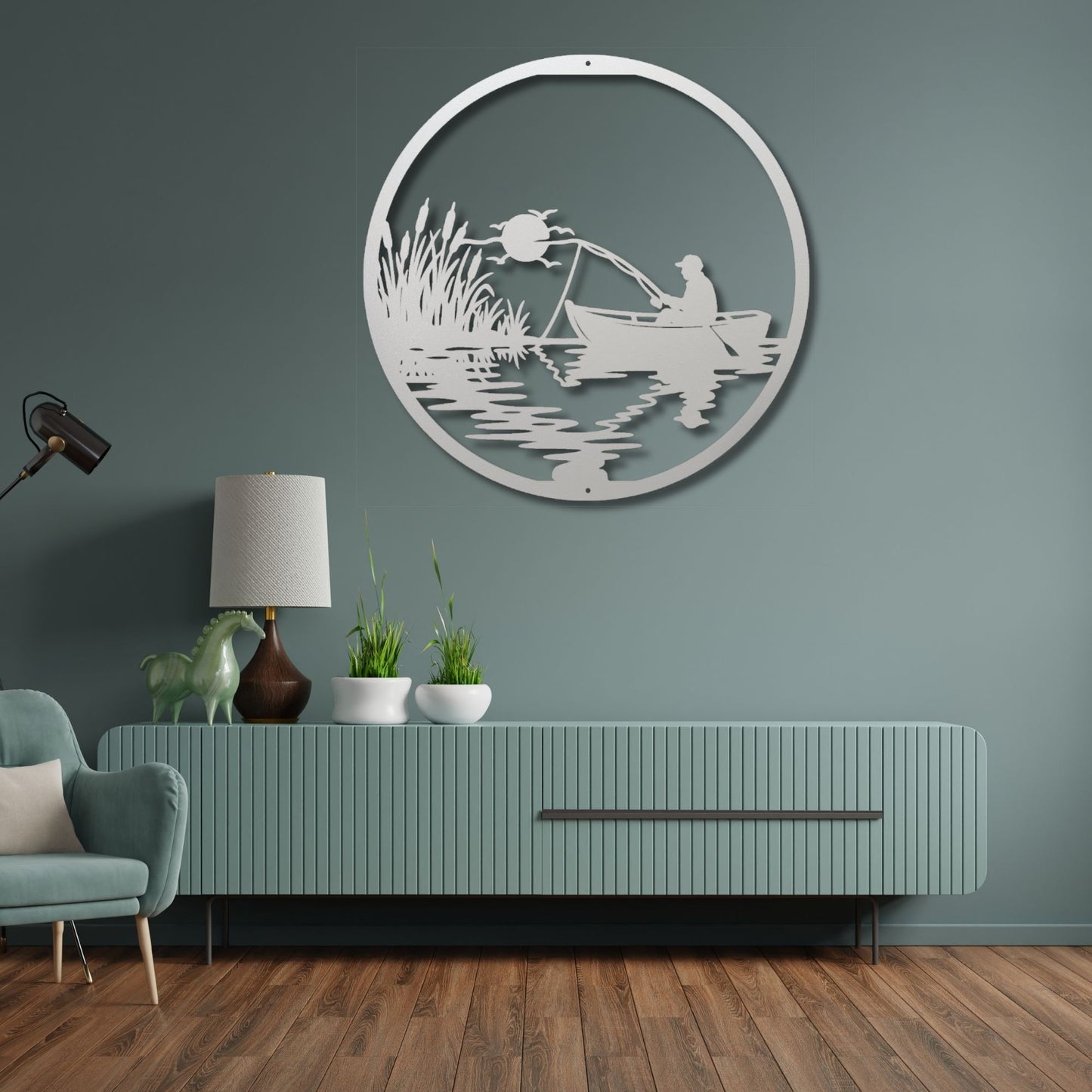 Lake Fishing Metal Wall Art, Fishing Wall Decor, Bass Fisherman Gift, Lake House Decor, Rustic Outdoor Metal Art, Gift for Fishing Lover