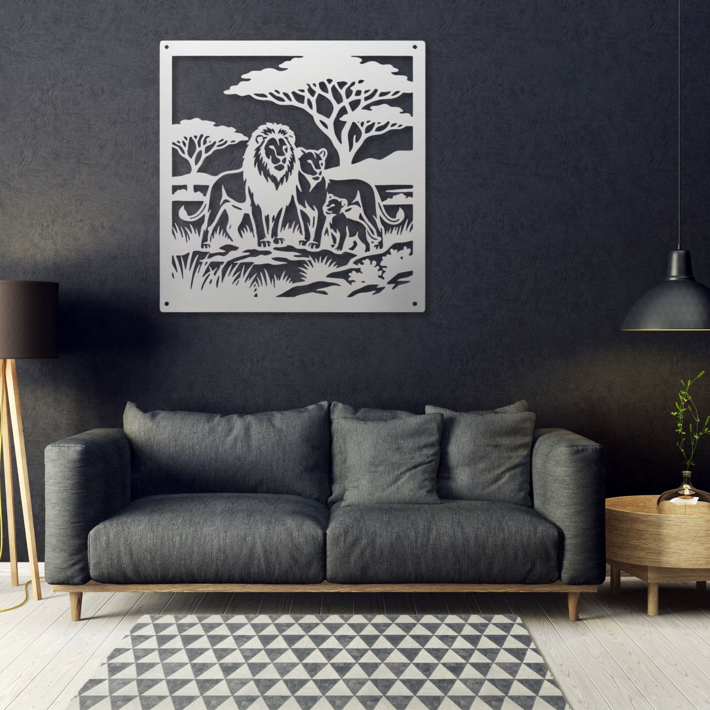 Majestic Lion Metal Wall Art | African Safari Silhouette | Lioness and Cubs Metal Sign | Modern Living Room Decor | Masculine Gift Idea
