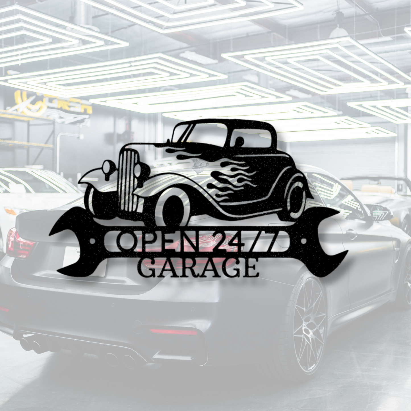 Personalized Hot Rod Metal Sign, Small Business Sign, Custom Garage Wall Art, Car Lover Gift, Mechanic Shop Decor, Man Cave Steel Sign