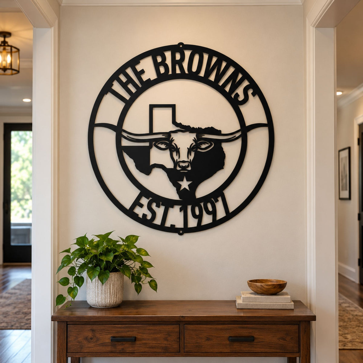 Personalized Texas Longhorn Metal Wall Art, Custom Texas Name Sign, Western Ranch Decor, Housewarming Gift