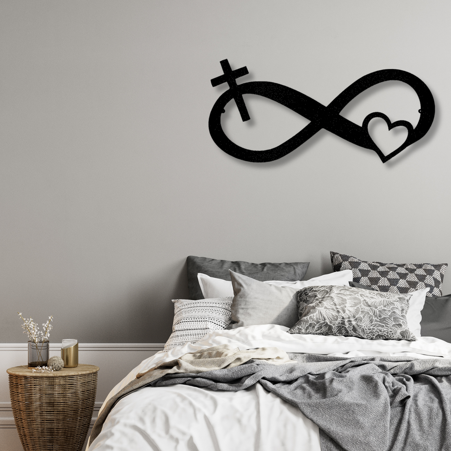Infinite Love Metal Steel Sign, Cross And Heart Infinity Loop Monogram, Anniversary Gift For Christian Couple, Housewarming Wall Decor