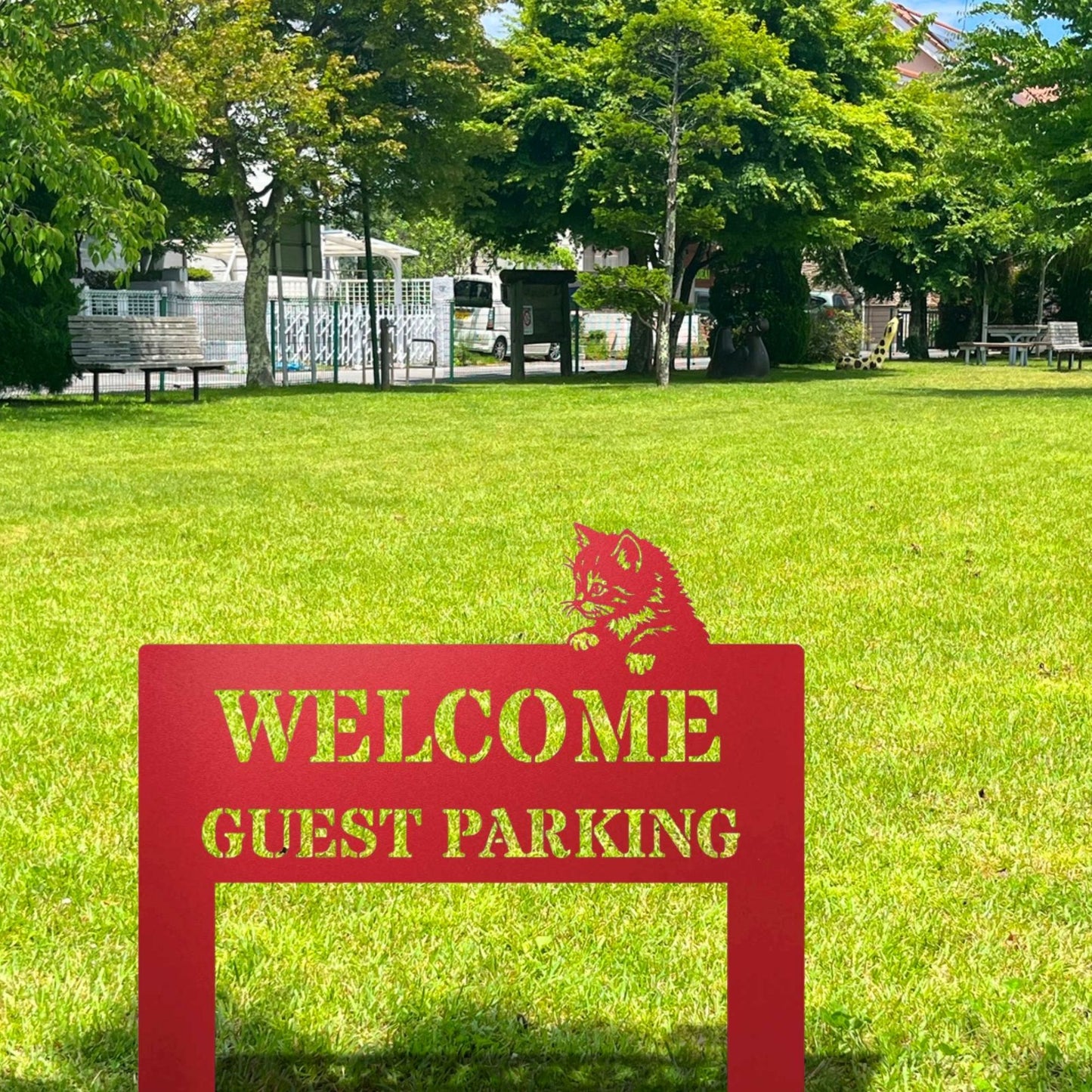Personalized Metal Parking Sign with Stake | Custom Name Garage Sign | Man Cave Outdoor Metal Decor | Reserved Parking Metal Lawn Stake