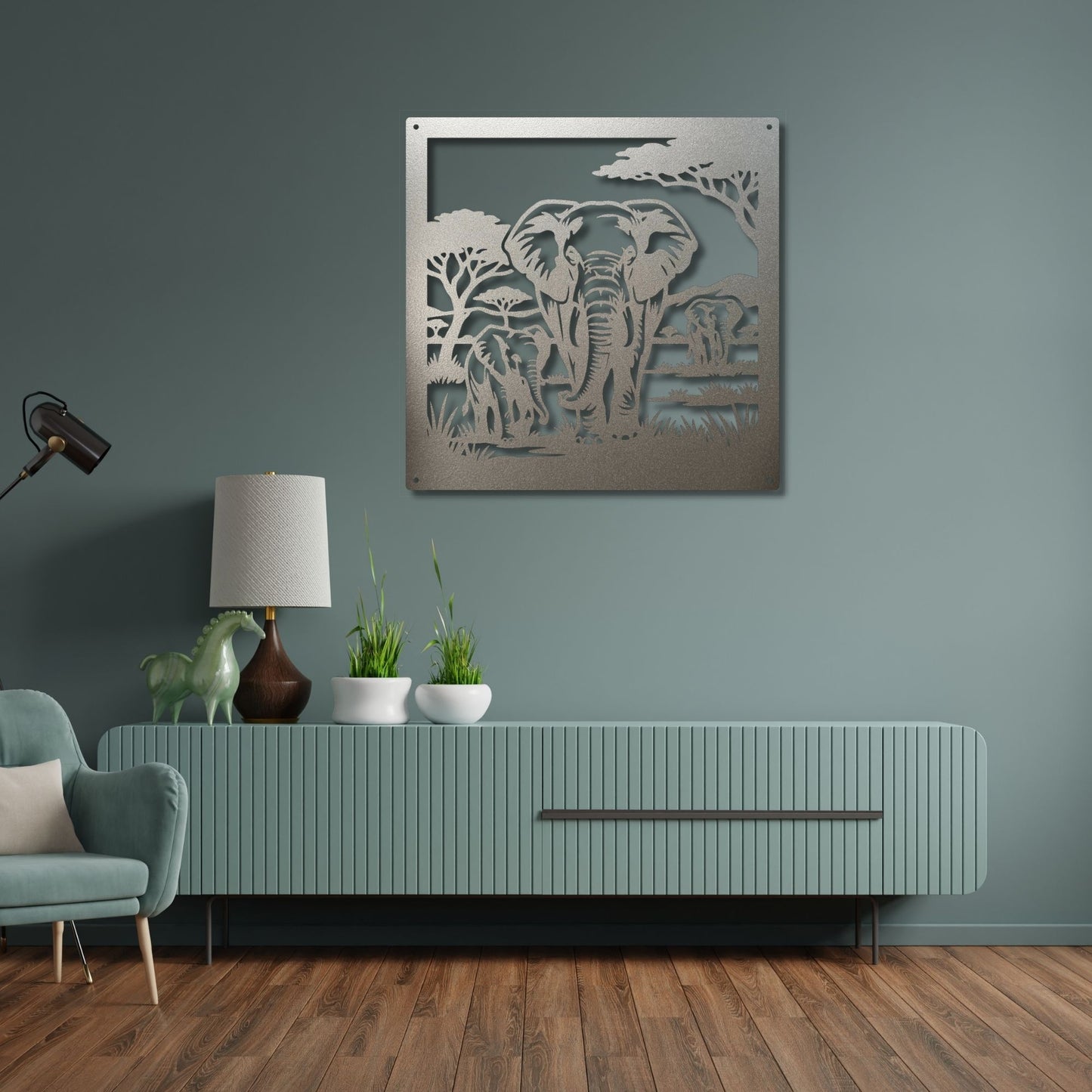 African Elephant Metal Art, Safari Wildlife Wall Decor, Serengeti Landscape Sign, Housewarming Gift for Nature Lovers, Geometric Elephant