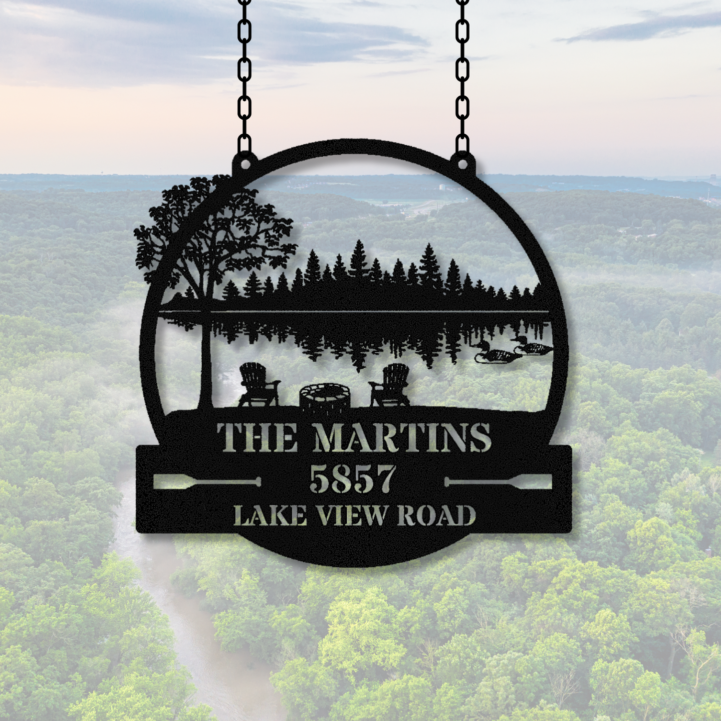 Customized Lake House Address Metal Sign, Loon Themed Sign, River House Sign, Hanging Metal Sign, Last Name Sign, Housewarming Gift
