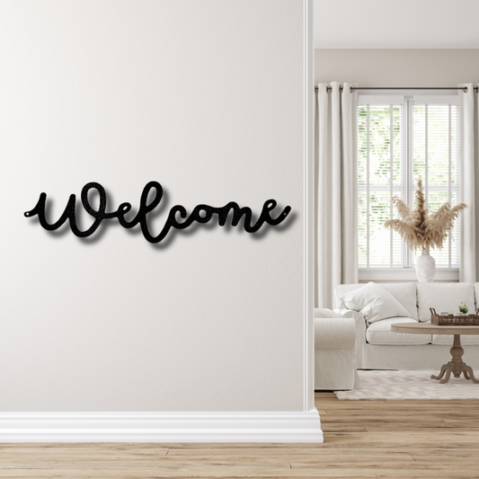 Welcome Script Metal Steel Sign, Welcome Script Metal Art Sign, Front Porch Hanging, Front Door Sign, Housewarming Gift.