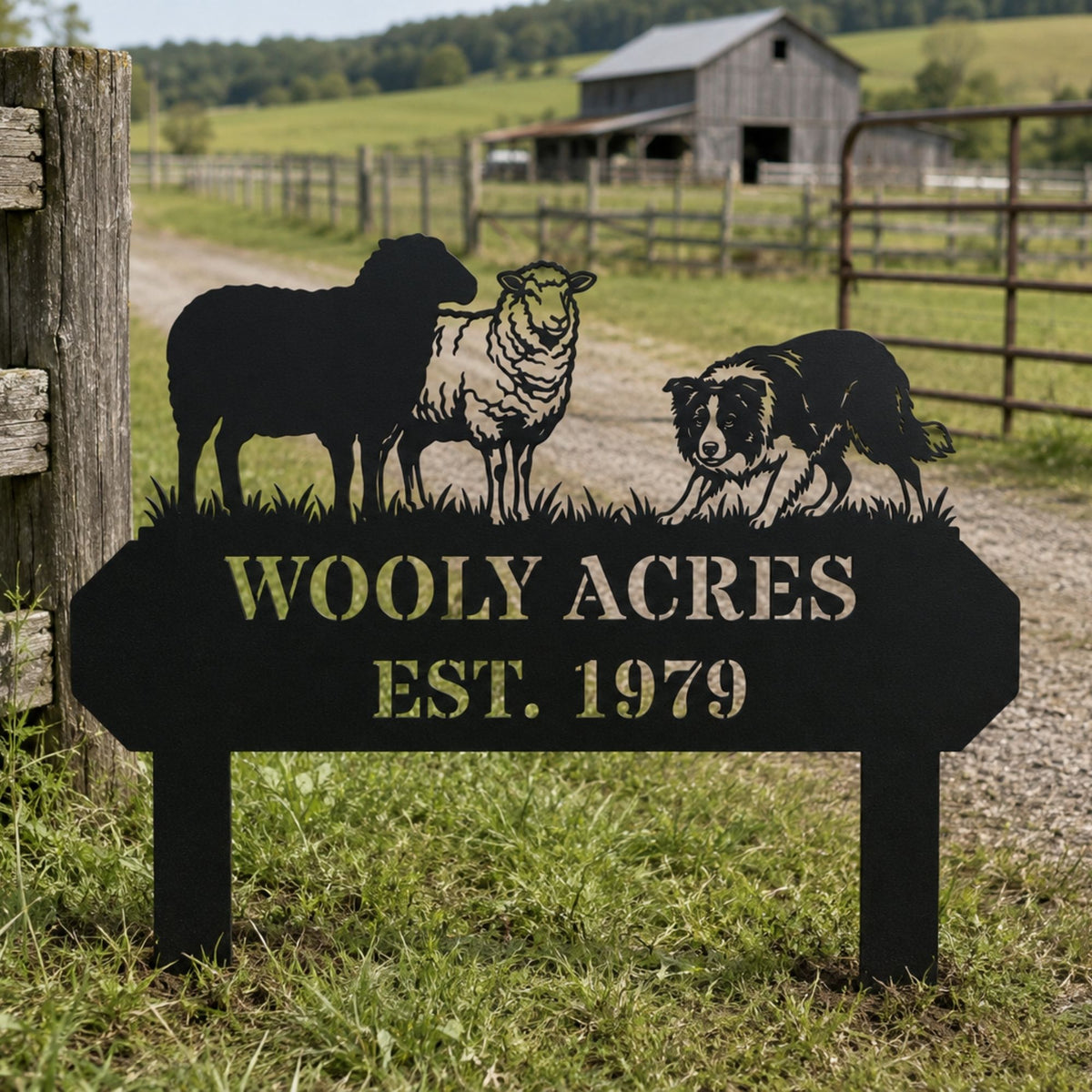 Personalized Sheep Farm Metal Sign, Custom Border Collie Dog Wall Decor, Metal Ranch Name Sign, Outdoor Livestock Steel Art, Country Gift