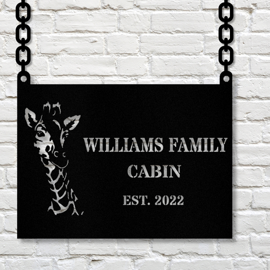 Custom Giraffe Cabin Wall Metal Sign, Giraffe Decor for Home, Wildlife Metal Art, Animal Lover Gift