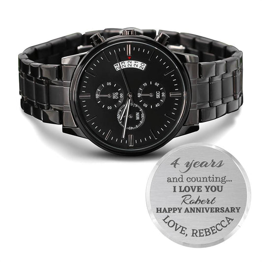 4 Years Anniversary Gift, Personalized Wedding Anniversary Watch Gift, Husband or Boyfriend Gift, Engraved Watch Gift