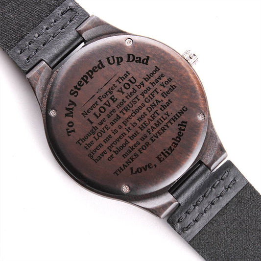 Stepped Up Dad Wooden Engraved Watch, Wedding Gift for Stepdad, Gift from Stepdaughter, Custom Name Watch from Bonus Daughter, Christmas or Birthday Gift