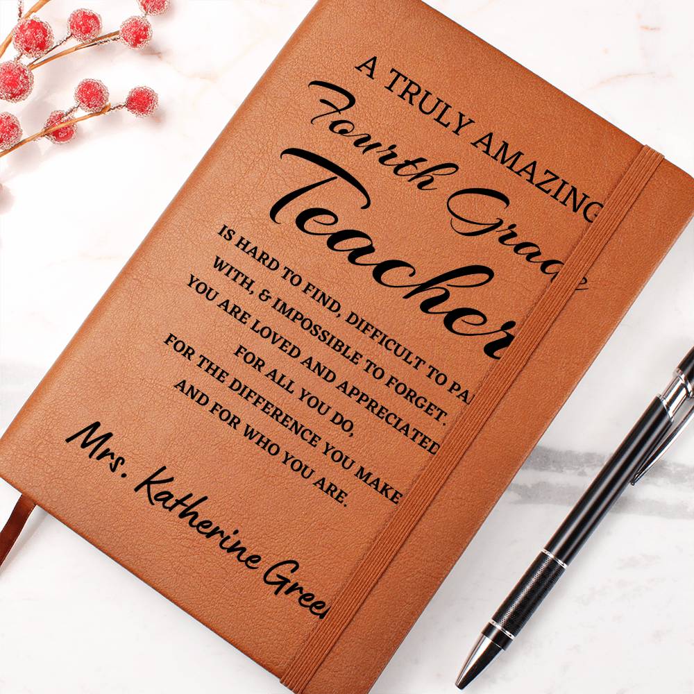 Personalized Fourth Grade Teacher Journal, Difference Maker Journal, Custom Name Leather Journal, Gift for a Fourth Grade Teacher, Appreciation.