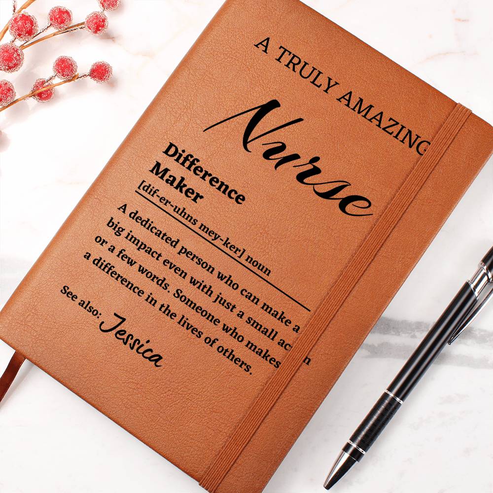 Difference Maker Journal, Unique Nurse Gift, Personalized Colleague Friend Mentor Appreciation Gift, Custom Name Leather Journal