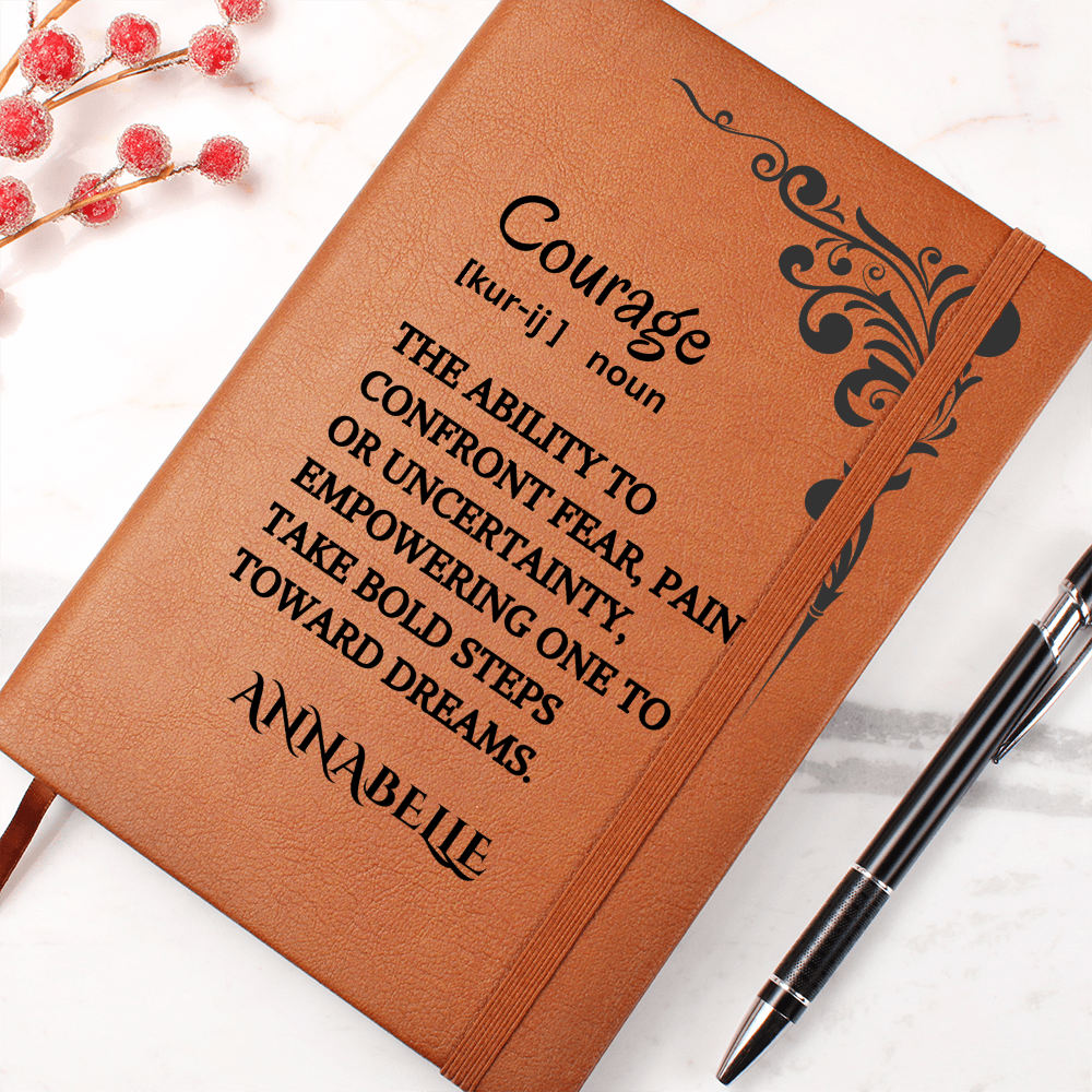Courage Journal Personalized Vegan Leather, Motivational & Positive Gift For Mentor, Coworker, Thank You & Inspirational Present