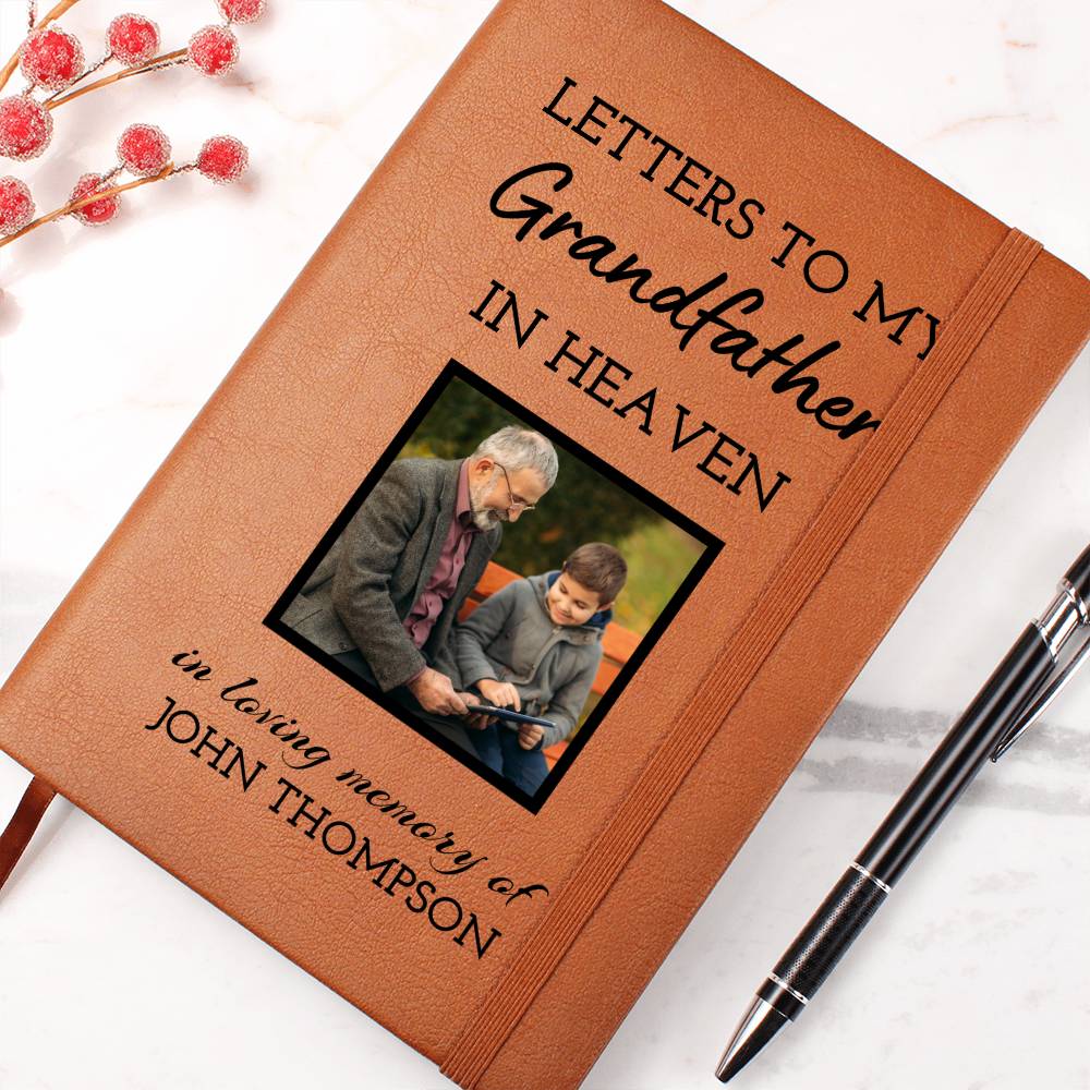 Grandfather Remembrance Photo Leather Journal, Grandpa In Heaven Gift, Loss of Grandfather Photo Memorial Journal, Sympathy Gift, Grief Journal Letters