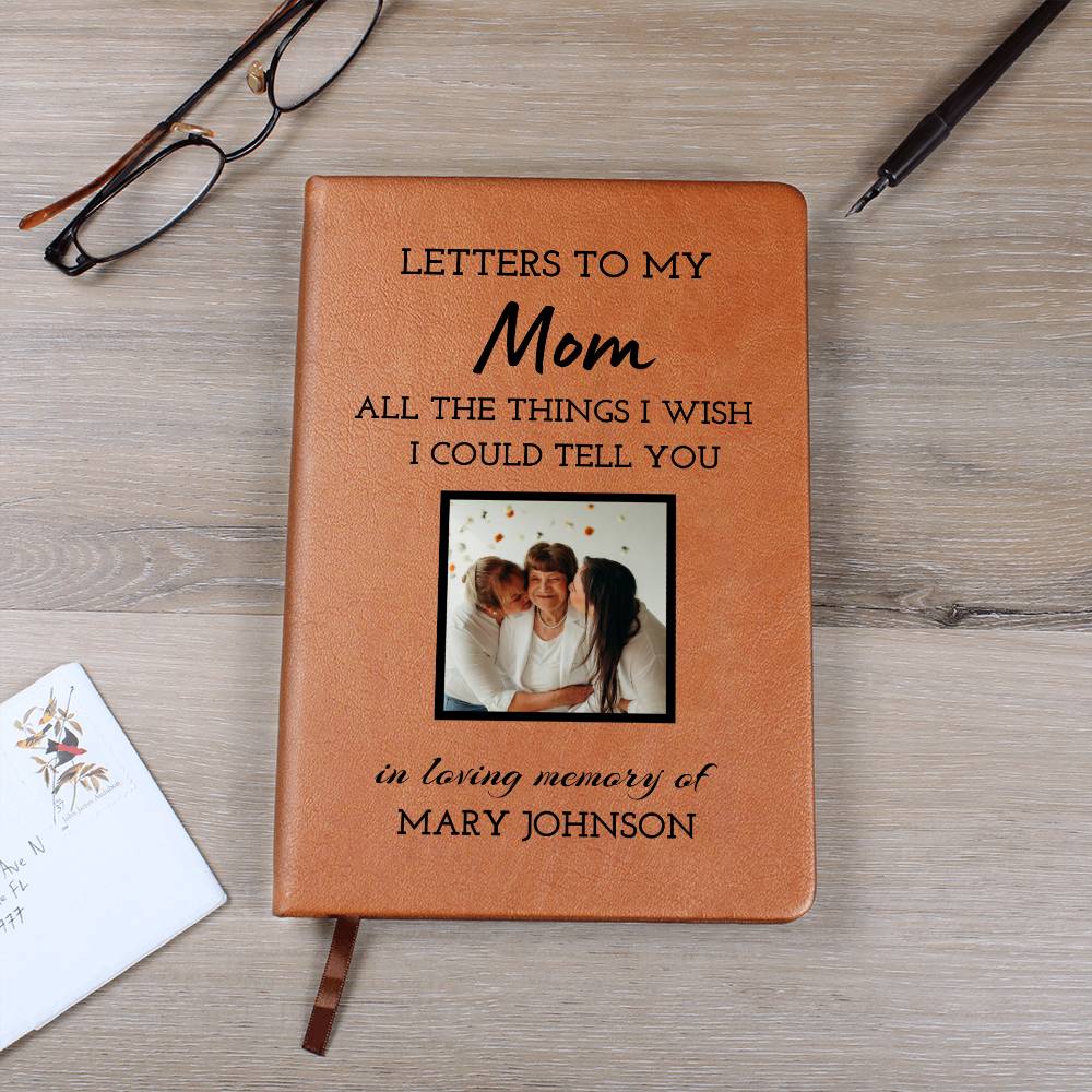 Mom Remembrance Photo Leather Journal, Mother In Heaven Gift, Loss of Mom Photo Memorial Journal, Sympathy Gift, Grief Journal Letters