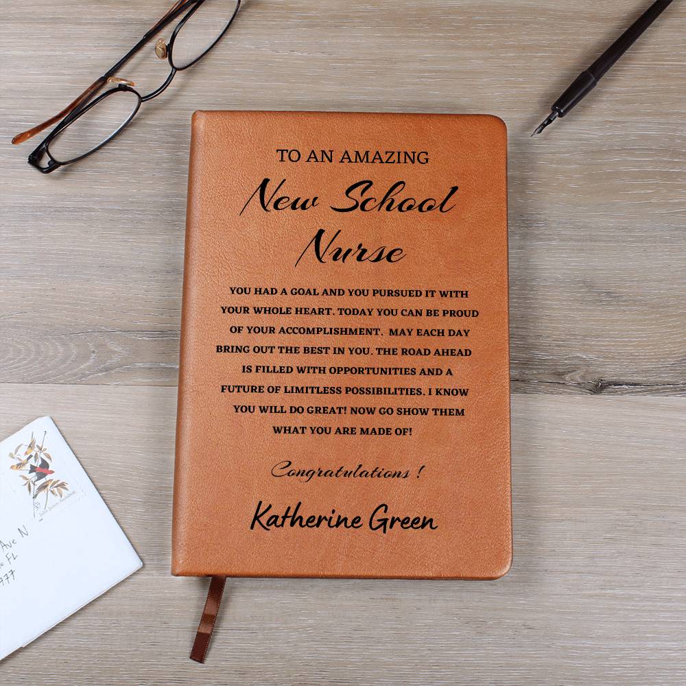 To A New School Nurse Journal, Custom Leather Journal, Nurse Graduation Gift, Personalized Name Journal, New School Nurse Appreciation Gift, New Job Gift