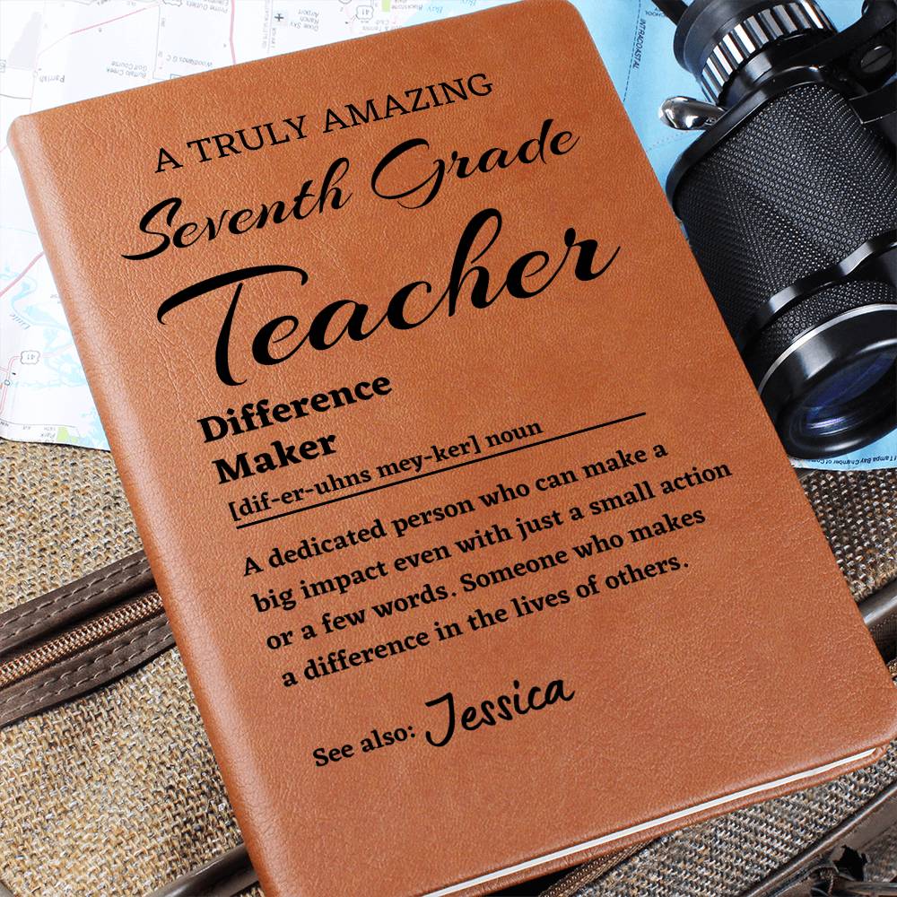 Difference Maker Journal, Seventh Grade Teacher Gift, Personalized Colleague Friend Mentor Appreciation Gift, Custom Name Leather Journal.