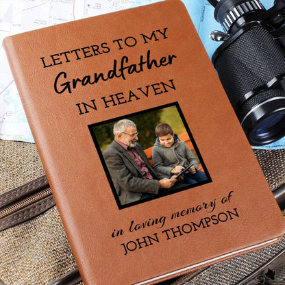 Grandfather Remembrance Photo Leather Journal, Grandpa In Heaven Gift, Loss of Grandfather Photo Memorial Journal, Sympathy Gift, Grief Journal Letters