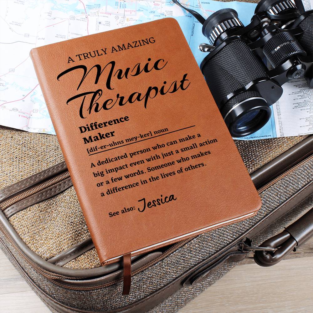 Difference Maker Journal, Music Therapist Gift, Personalized Colleague Friend Mentor Appreciation Gift, Custom Name Leather Journal.