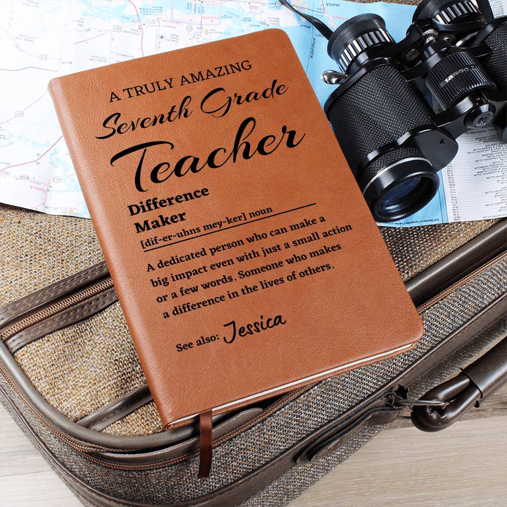 Difference Maker Journal, Seventh Grade Teacher Gift, Personalized Colleague Friend Mentor Appreciation Gift, Custom Name Leather Journal.