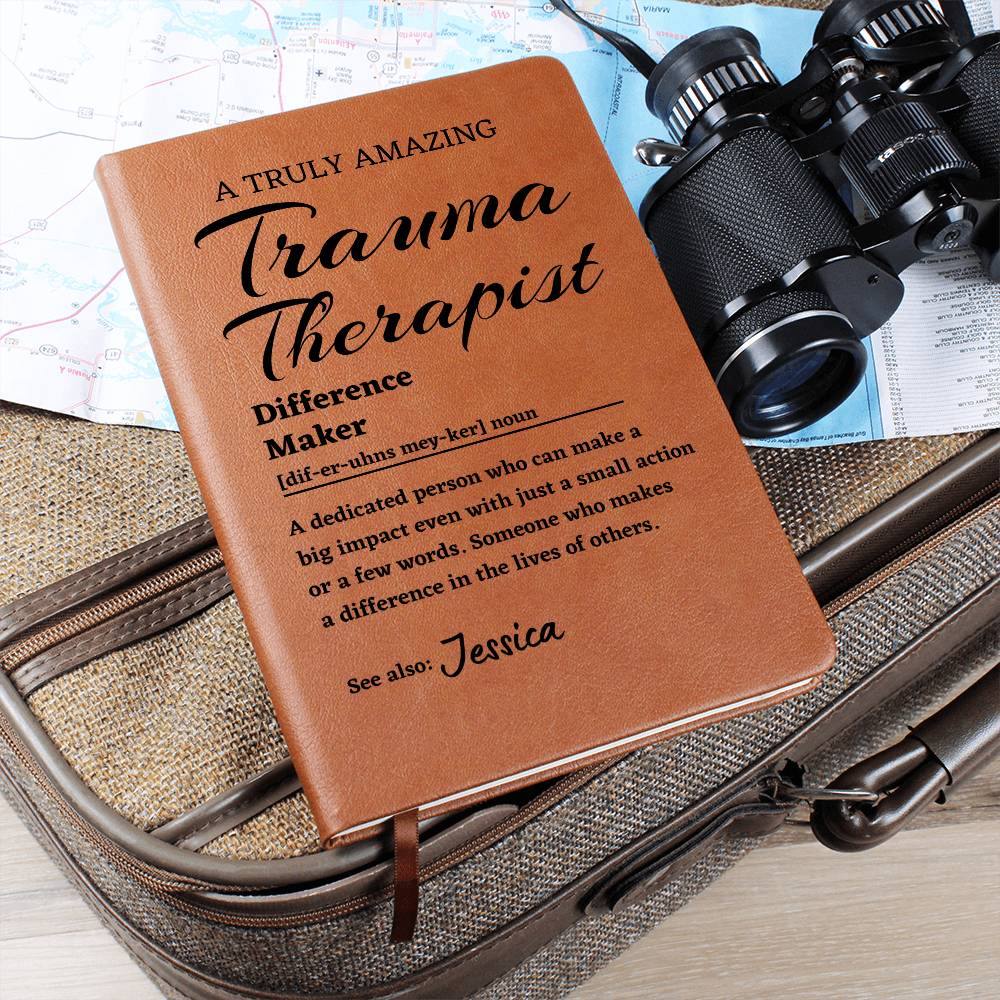 Difference Maker Journal, Trauma Therapist  Gift, Personalized Colleague Friend Mentor Appreciation Gift, Custom Name Leather Journal