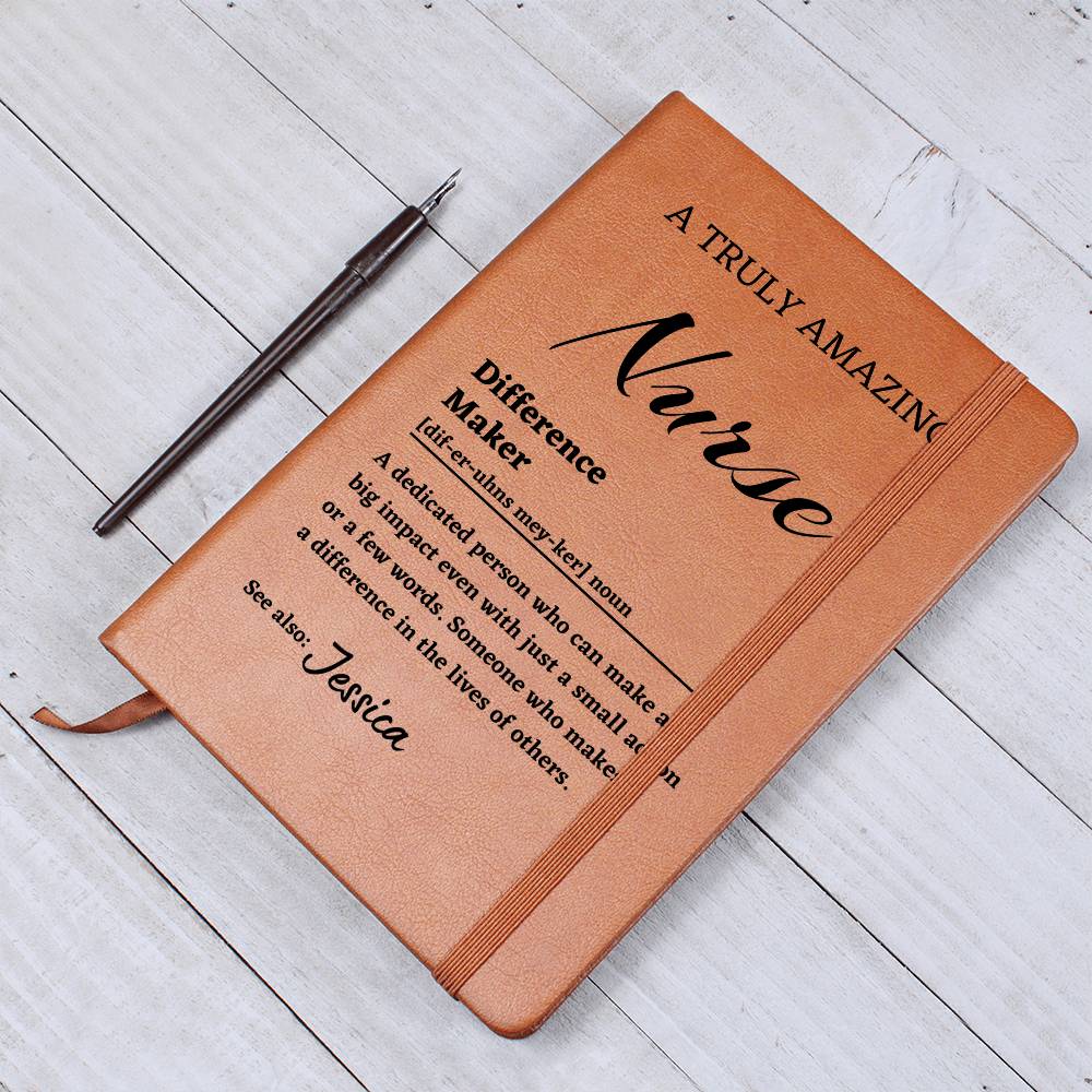 Difference Maker Journal, Unique Nurse Gift, Personalized Colleague Friend Mentor Appreciation Gift, Custom Name Leather Journal