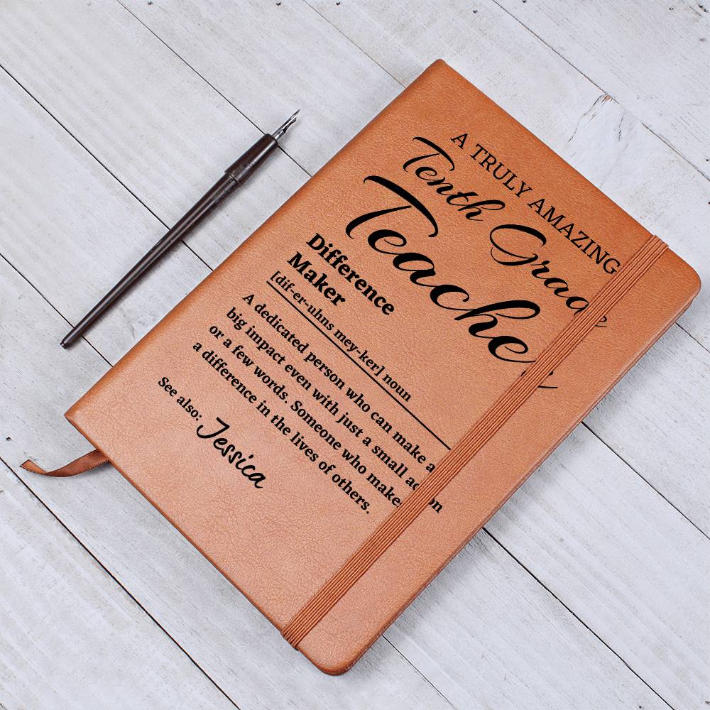 Difference Maker Journal, Tenth Grade Teacher Gift, Personalized Colleague Friend Mentor Appreciation Gift, Custom Name Leather Journal.