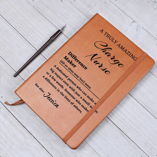 Difference Maker Journal, Charge Nurse Gift, Personalized Colleague Friend Mentor Appreciation Gift, Custom Name Leather Journal