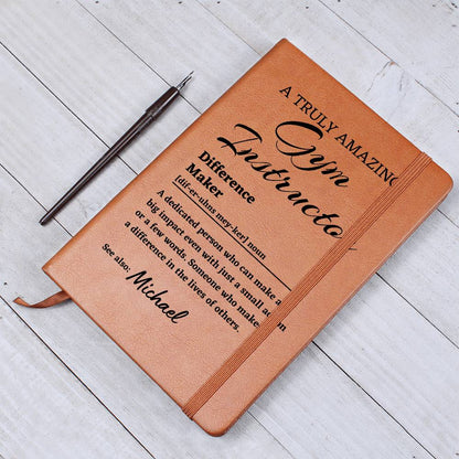 Difference Maker Journal, Unique Gym Instructor Gift, Personalized Colleague Friend Mentor Appreciation Gift, Custom Name Leather Journal