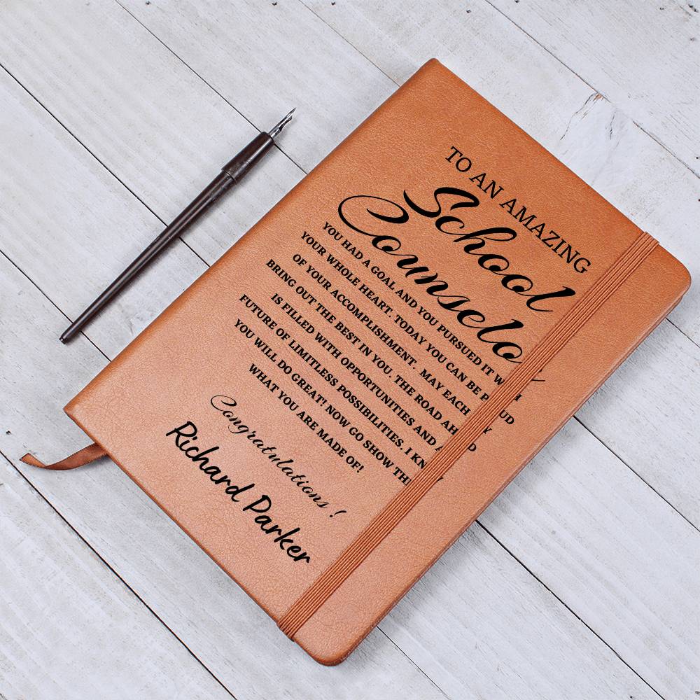 To A New School Counselor Journal, Custom Leather Journal, School Counselor Graduation Gift, Personalized Name Journal, New School Counselor Appreciation Gift, New Job Gift.