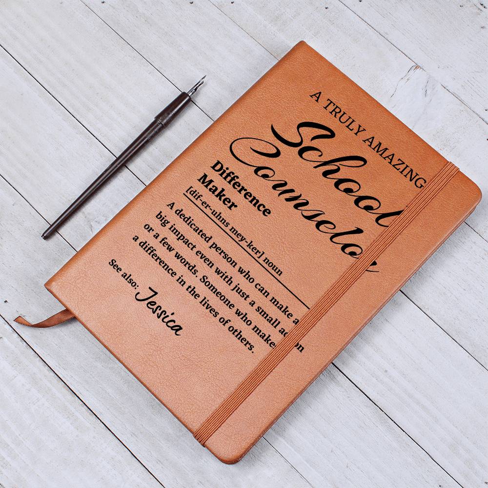 Difference Maker Journal, School Counselor Gift, Personalized Colleague Friend Mentor Appreciation Gift, Custom Name Leather Journal.