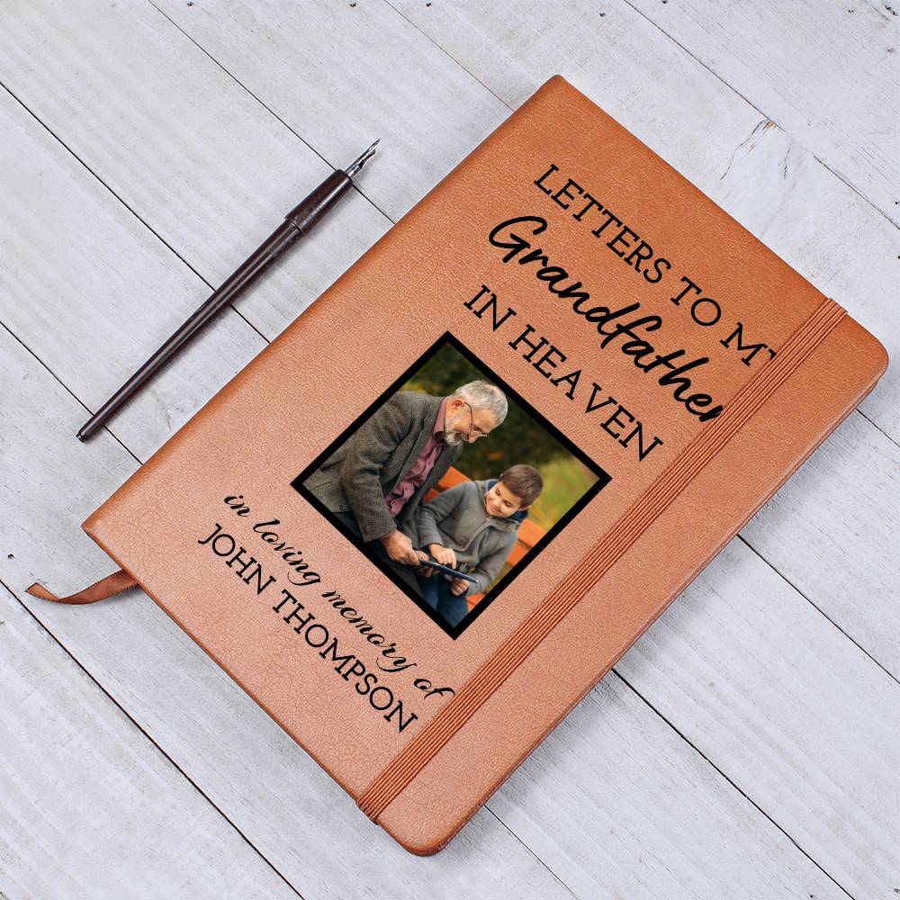 Grandfather Remembrance Photo Leather Journal, Grandpa In Heaven Gift, Loss of Grandfather Photo Memorial Journal, Sympathy Gift, Grief Journal Letters