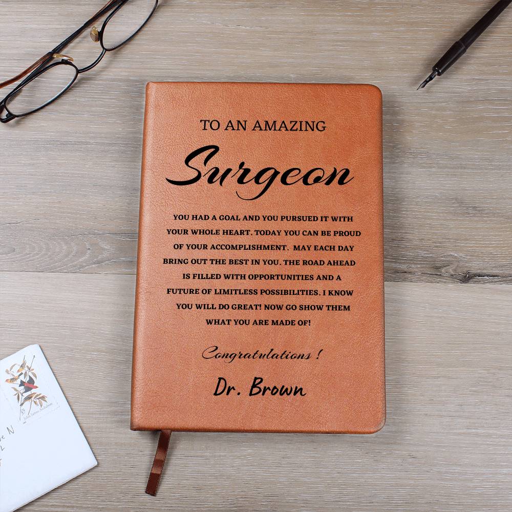 To A New Surgeon Journal, Custom Leather Journal, Surgeon Graduation Gift, Personalized Name Journal, New Surgeon Appreciation Gift, New Job Gift