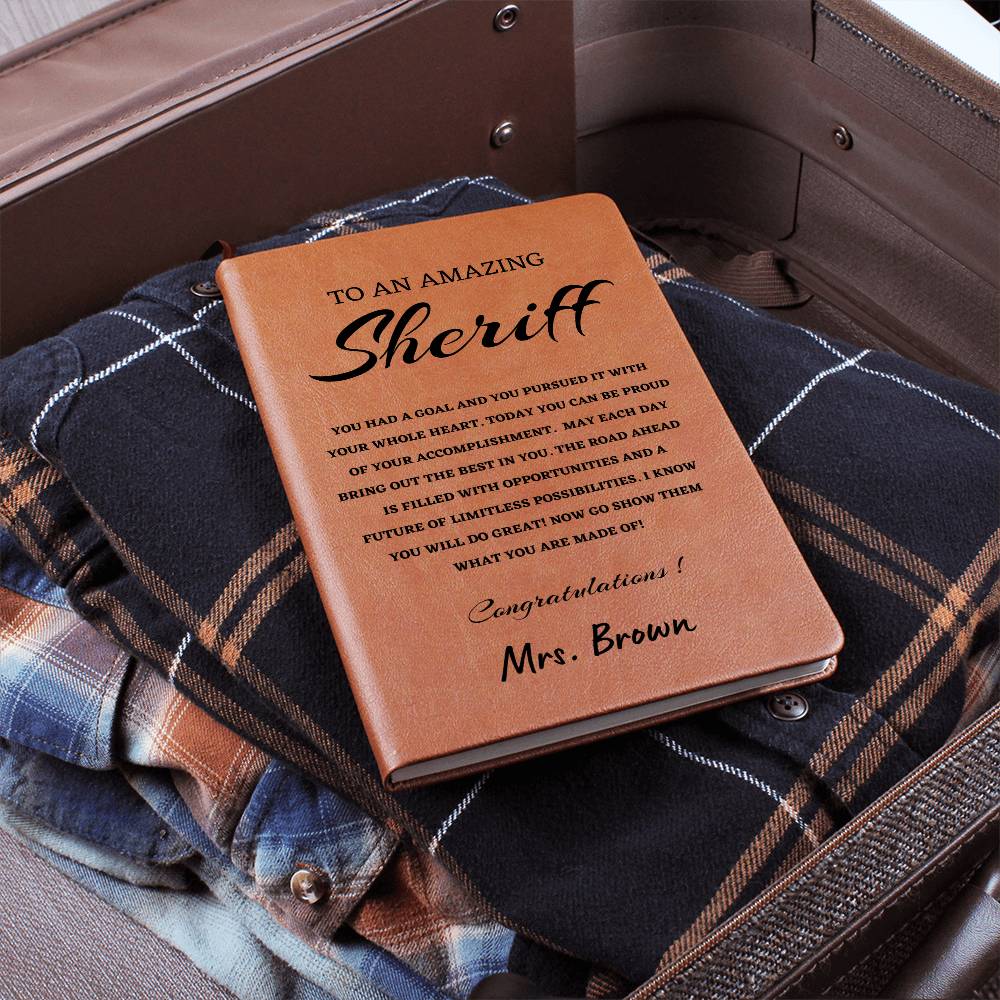 To A Sheriff Journal, Custom Leather Journal, Sheriff  Graduation Gift, Personalized Name Journal, Sheriff Appreciation Gift, New Job Gift