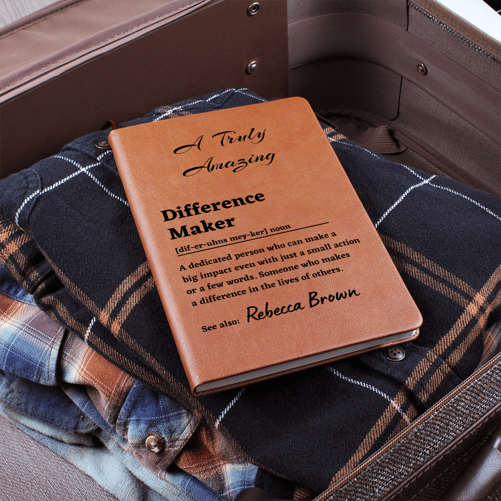 Personalized Difference Maker Leather Journal, Gift for Mentor, Appreciation Gift, Retirement Gifts, Boss Gifts, Name Journal