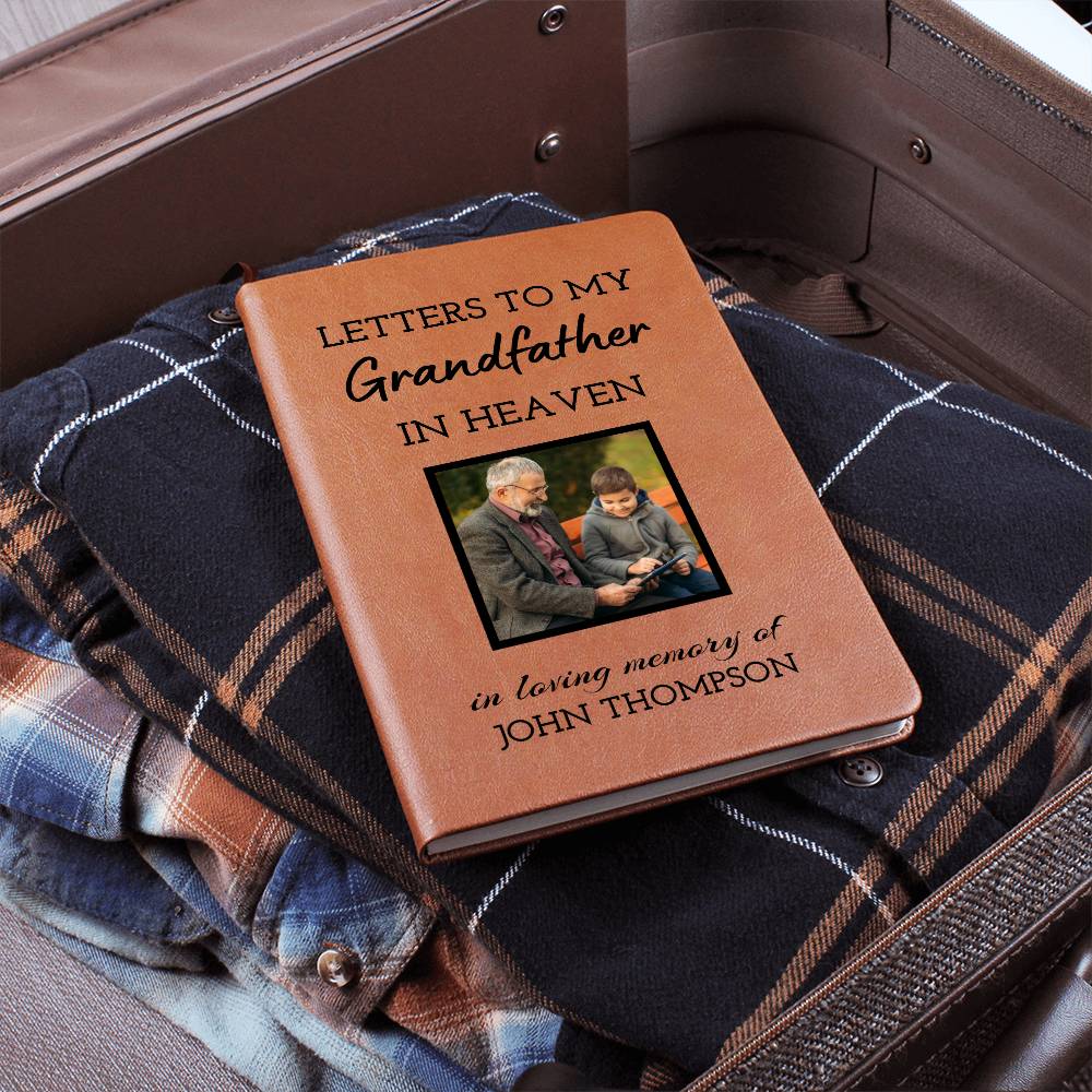 Grandfather Remembrance Photo Leather Journal, Grandpa In Heaven Gift, Loss of Grandfather Photo Memorial Journal, Sympathy Gift, Grief Journal Letters