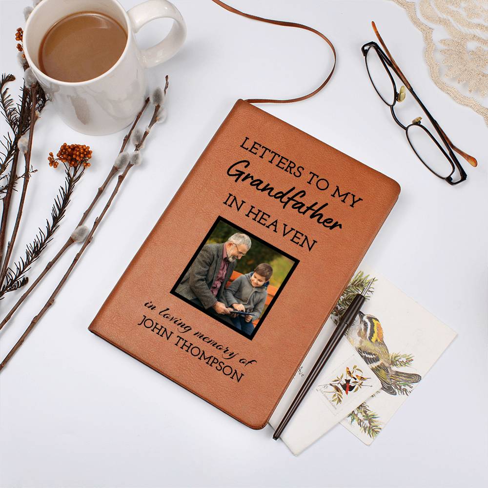 Grandfather Remembrance Photo Leather Journal, Grandpa In Heaven Gift, Loss of Grandfather Photo Memorial Journal, Sympathy Gift, Grief Journal Letters