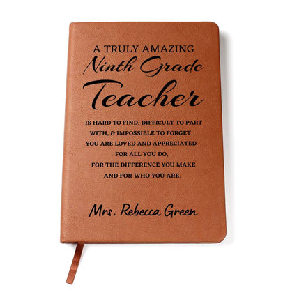 Personalized Ninth Grade Teacher Journal, Difference Maker Journal, Custom Name Leather Journal, Gift for a Ninth Grade Teacher, Appreciation Gift, Birthday Gift.