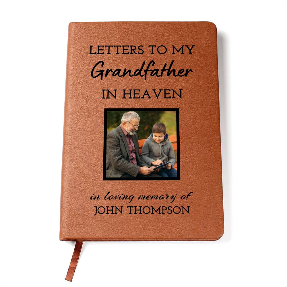 Grandfather Remembrance Photo Leather Journal, Grandpa In Heaven Gift, Loss of Grandfather Photo Memorial Journal, Sympathy Gift, Grief Journal Letters