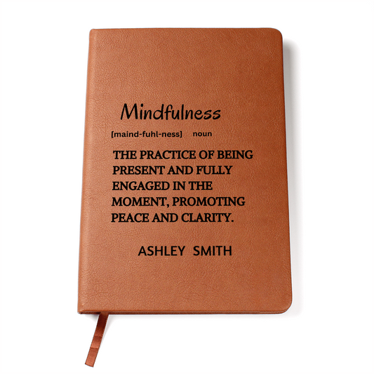 Personalized Mindfulness Definition Vegan Leather Journal, Custom Mindfulness Journal  Gift, Unique Notebook Gift For  A Yogi.