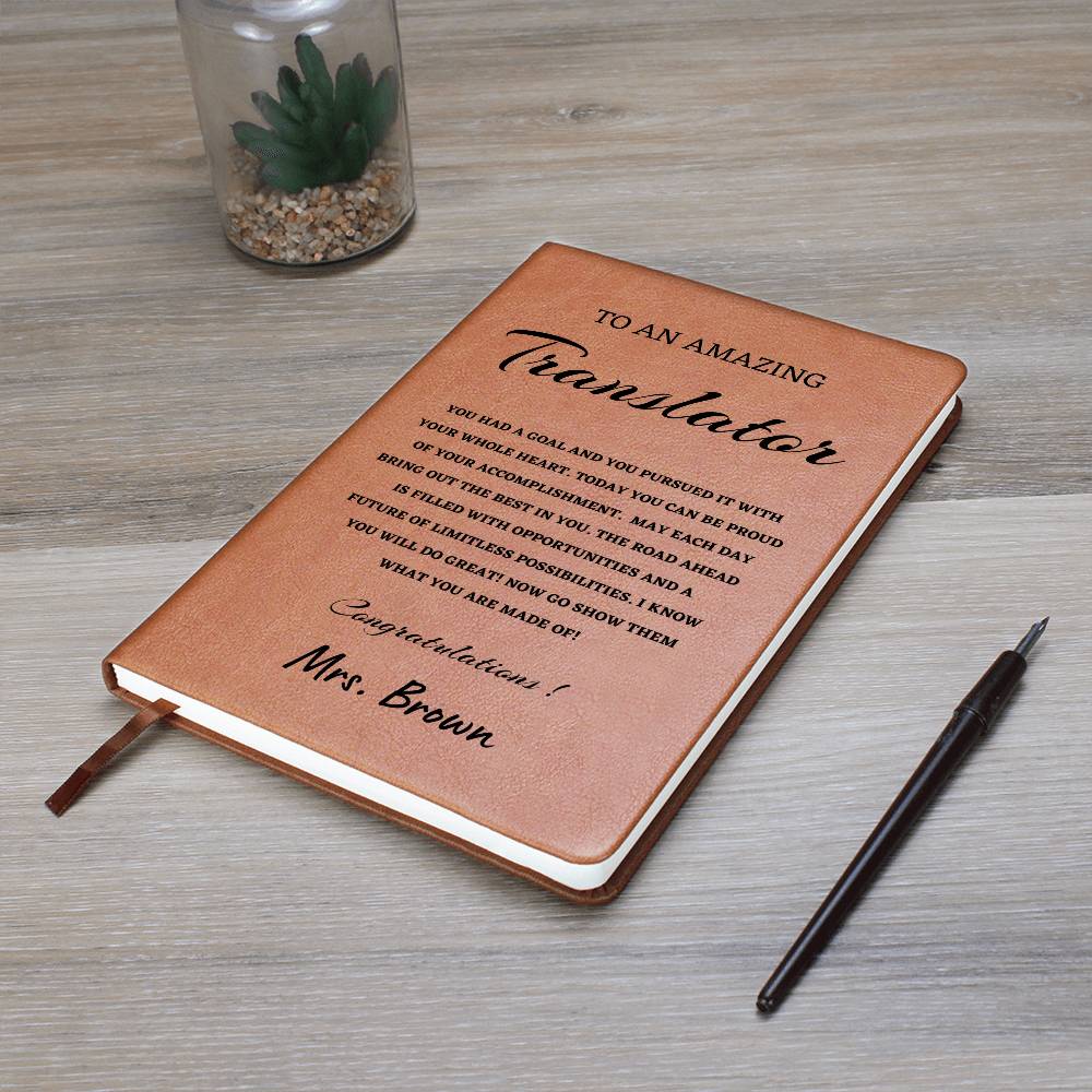 To A Translator Journal, Custom Leather Journal, Translator Graduation Gift, Personalized Name Journal, Translator Appreciation Gift, New Job Gift