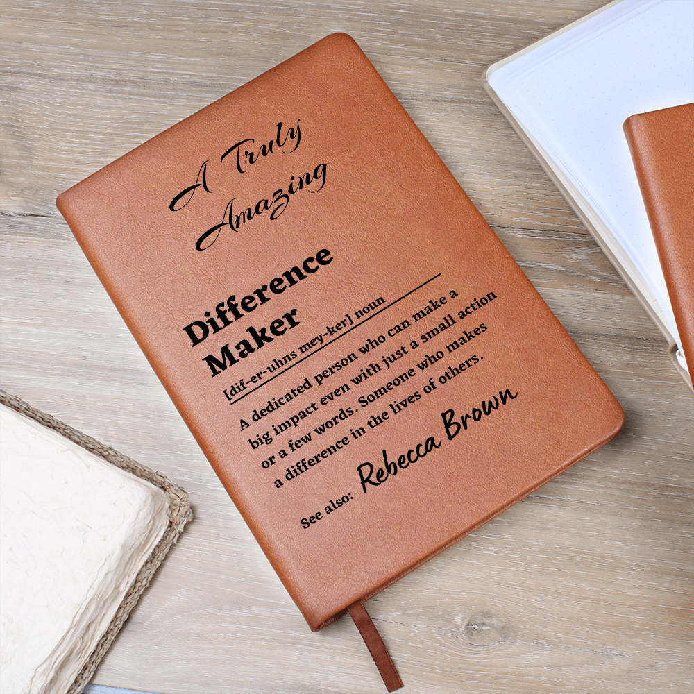 Personalized Difference Maker Leather Journal, Gift for Mentor, Appreciation Gift, Retirement Gifts, Boss Gifts, Name Journal
